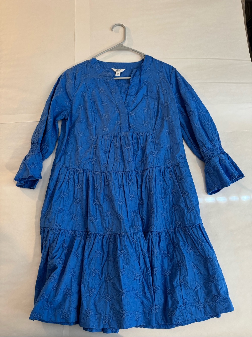 crown & ivy Royal Blue Eyelet Tiered Midi Dress